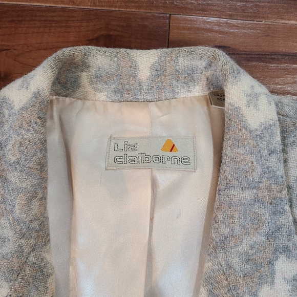 VTG 80 90s Gray Tapestry Damask Paisley Wool Single Button Satin Lined Blazer 10 - Picture 2 of 16